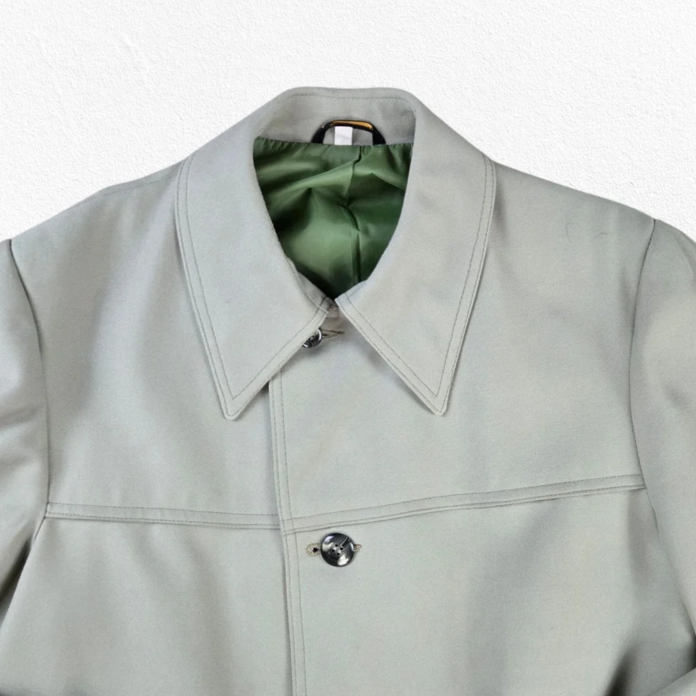 Vintage 60s Olive Green Gray Car Coat Single Breasted Mid Century Coat Size 44R